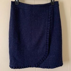 Talbots Navy Blue Wool Lined Ruffle Pencil Skirt 6P Petite